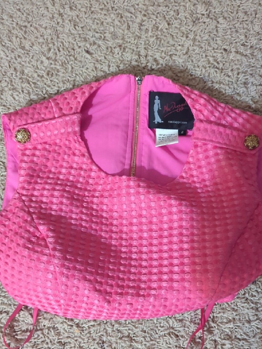 Mac Duggal Pink Textured High-Waist Pleated Skirt And Top Set - Picture 4 of 5